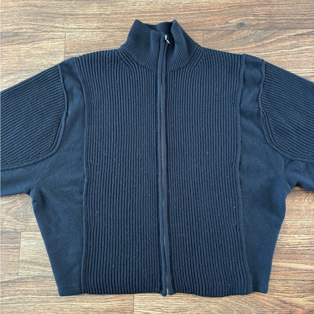 COS Dark Navy Ribbed full Zip Wool Turtleneck Sweater (oversized) - Picture 4 of 13